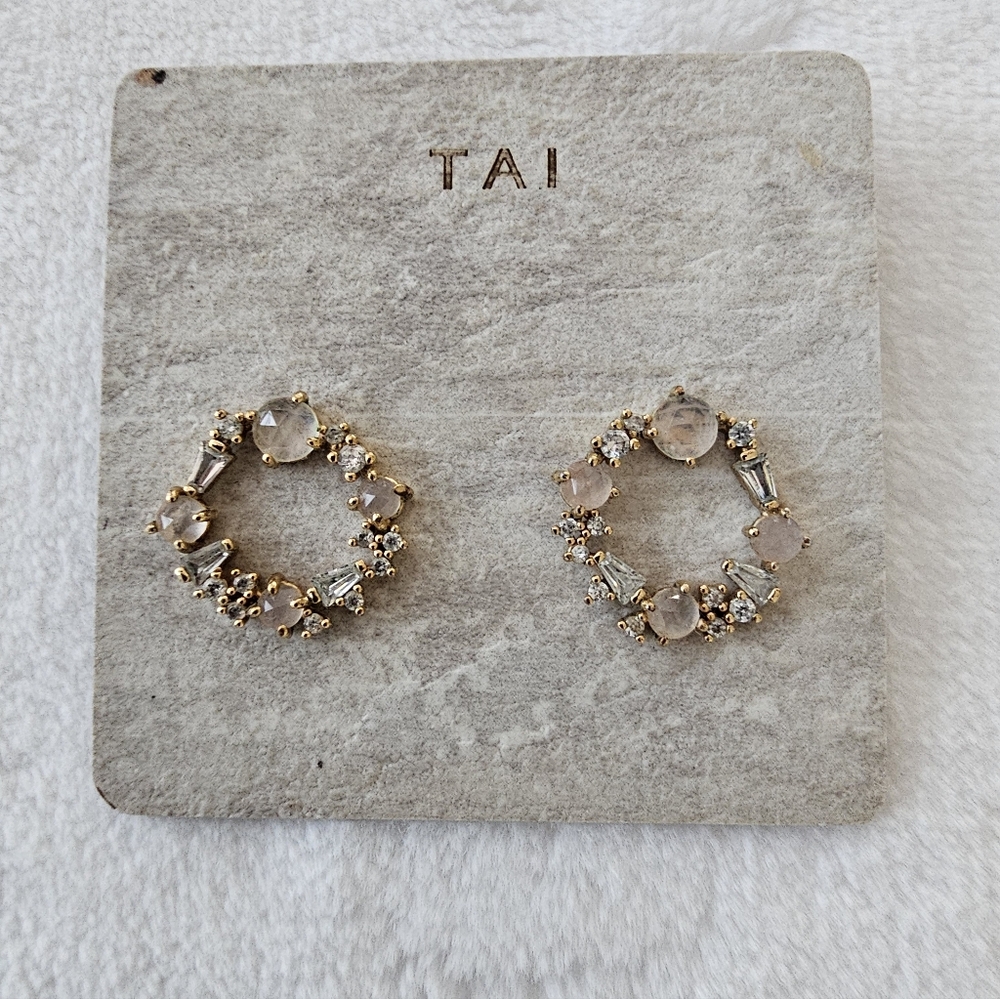 TAI Moonstone and CZ Wreath Earrings